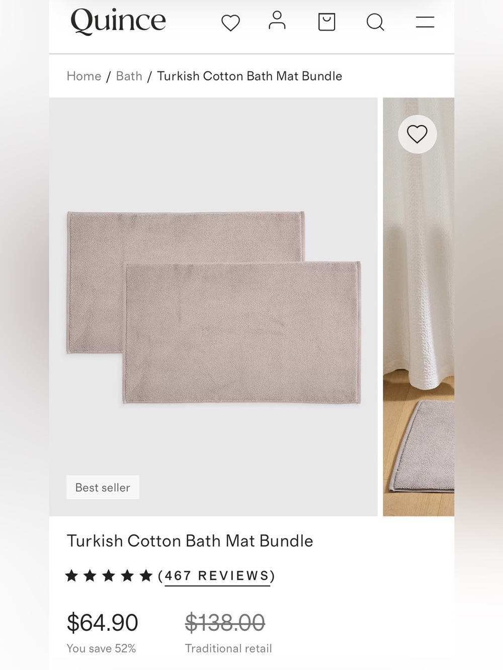 NWT Quince Turkish Cotton Bath Mat Bundle, Set of 2 (Gray) - Picture 4 of 5